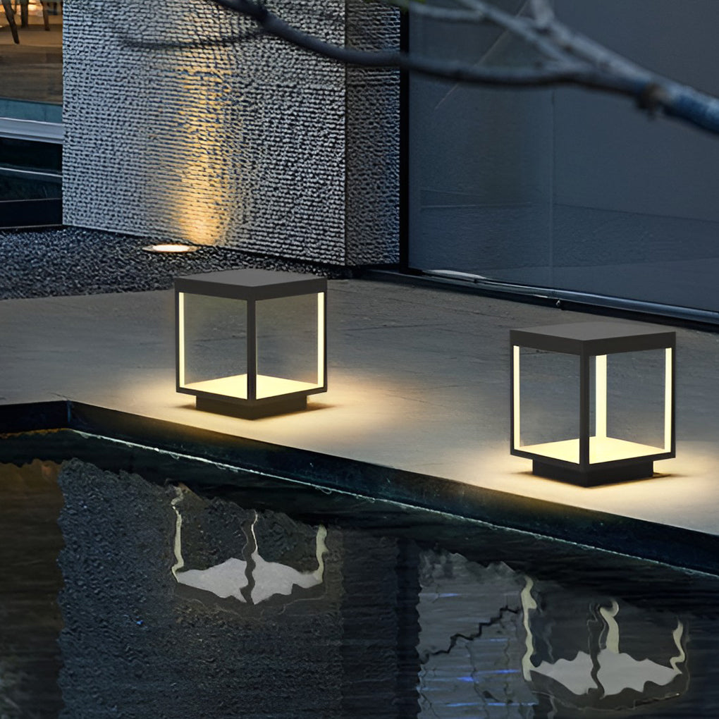 Modern Open Frame Square LED Solar Pier-Mounted Outdoor Post Light - Lamp Outdoor