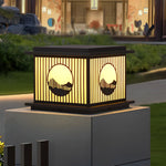 Retro Mountain Scenery LED Waterproof Black Modern Solar Pillar Lamp - Lamp Outdoor