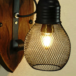 Rustic Antique Wood Iron Hollow Mesh Black E27 Industrial Style Wall Lamp - Lamp Outdoor