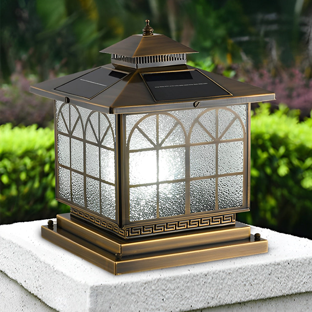 Classical Waterproof LED 3 Step Dimming Bronze Solar Post Caps Lights - Lamp Outdoor
