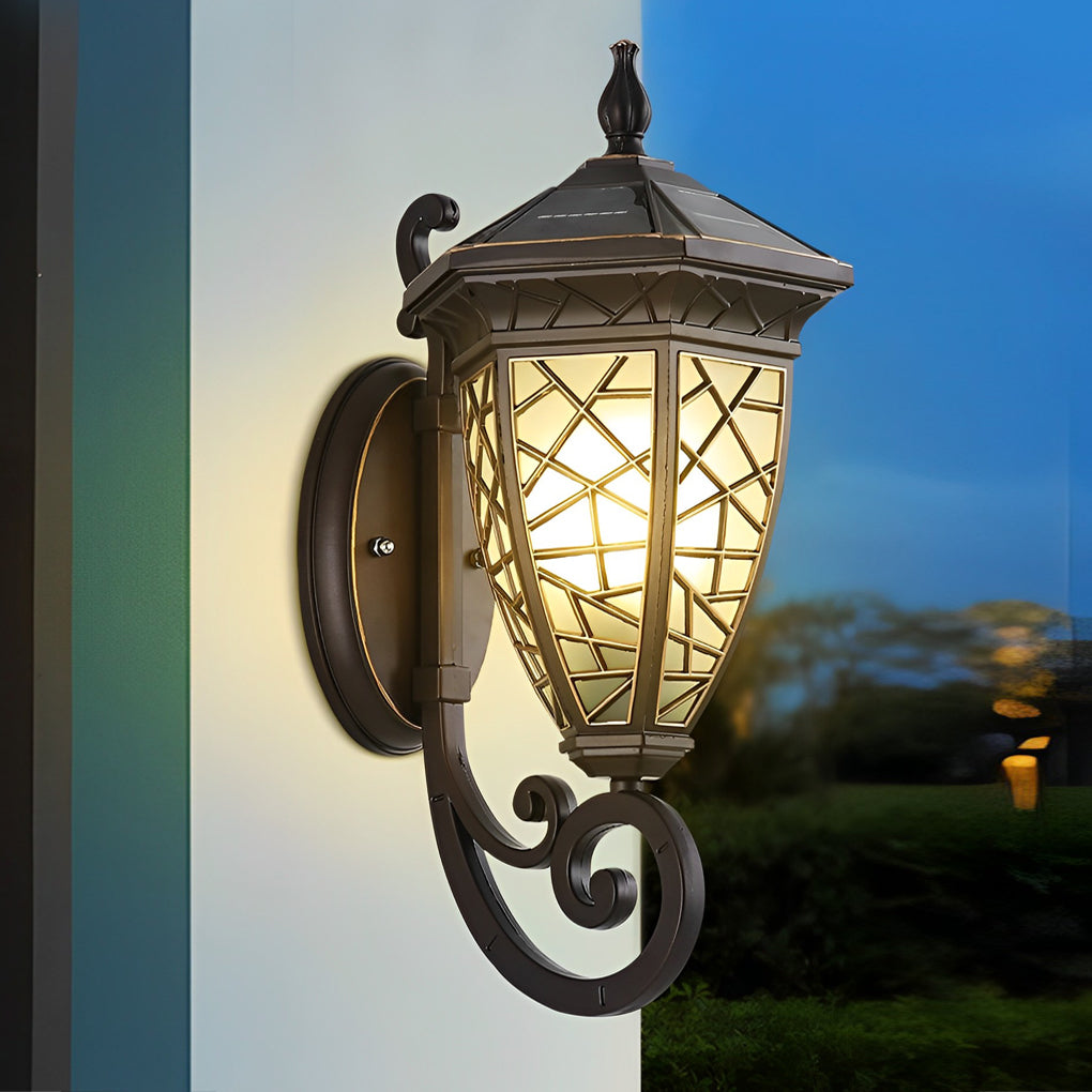 Retro Pattern Waterproof Black American Style Solar Powered Wall Lamp - Lamp Outdoor