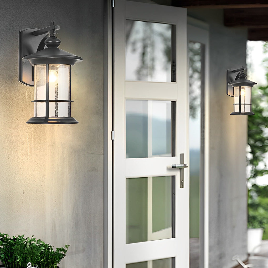 Retro Aluminum Glass LED Waterproof Black American Garden Wall Lamp - Lamp Outdoor