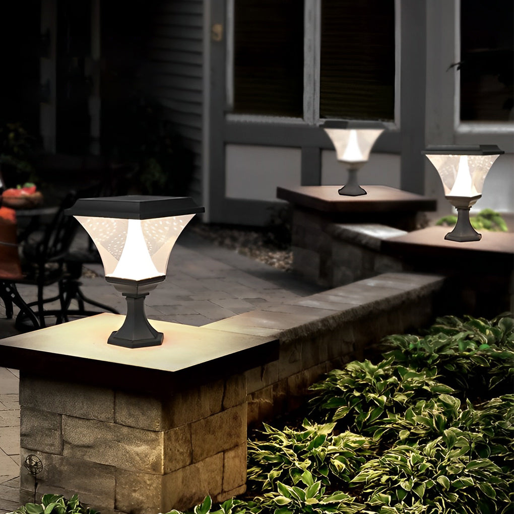 Creative Square LED Waterproof Black Retro Solar Fence Post Lights - Lamp Outdoor