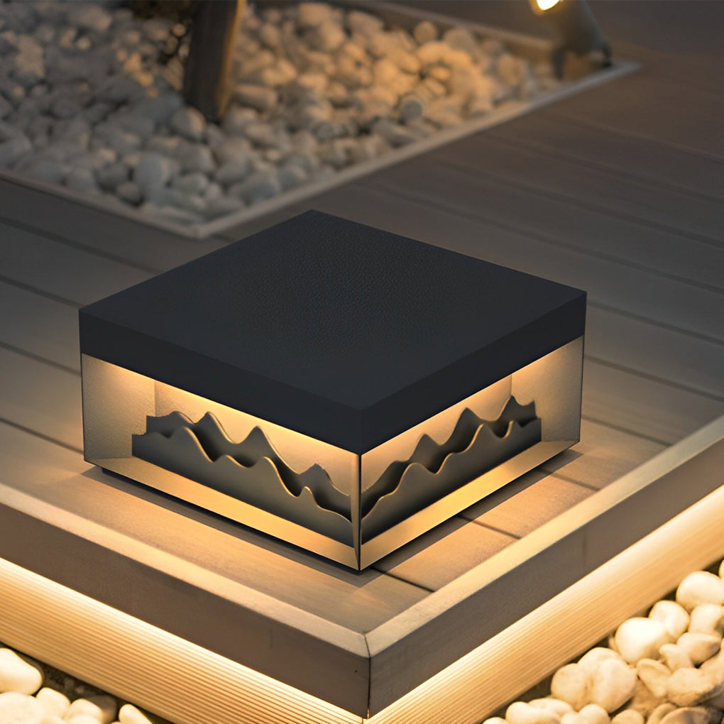 Mountain Scenery LED Waterproof Black Modern Solar Fence Post Lights - Lamp Outdoor