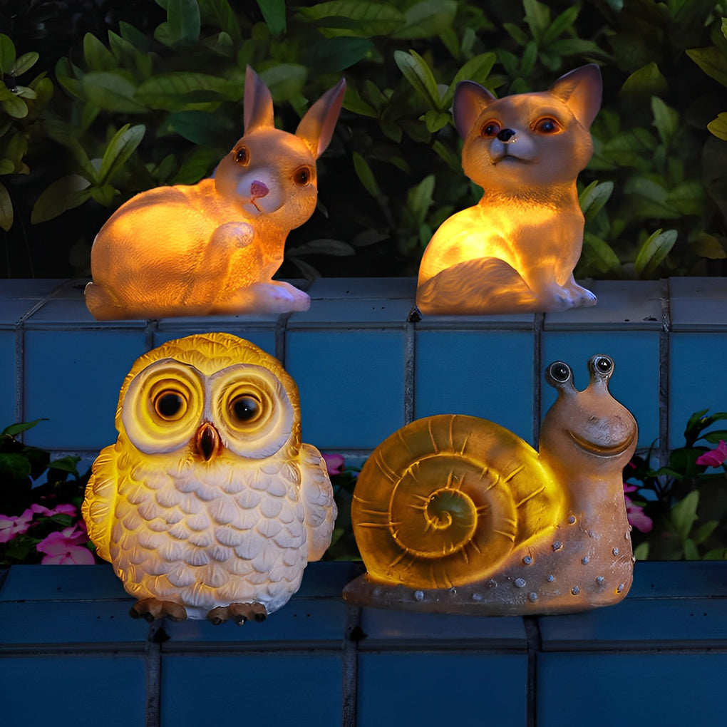Resin Small Animal Dog Rabbit Snails Owl LED Modern Solar Lights Garden Lamp - Lamp Outdoor