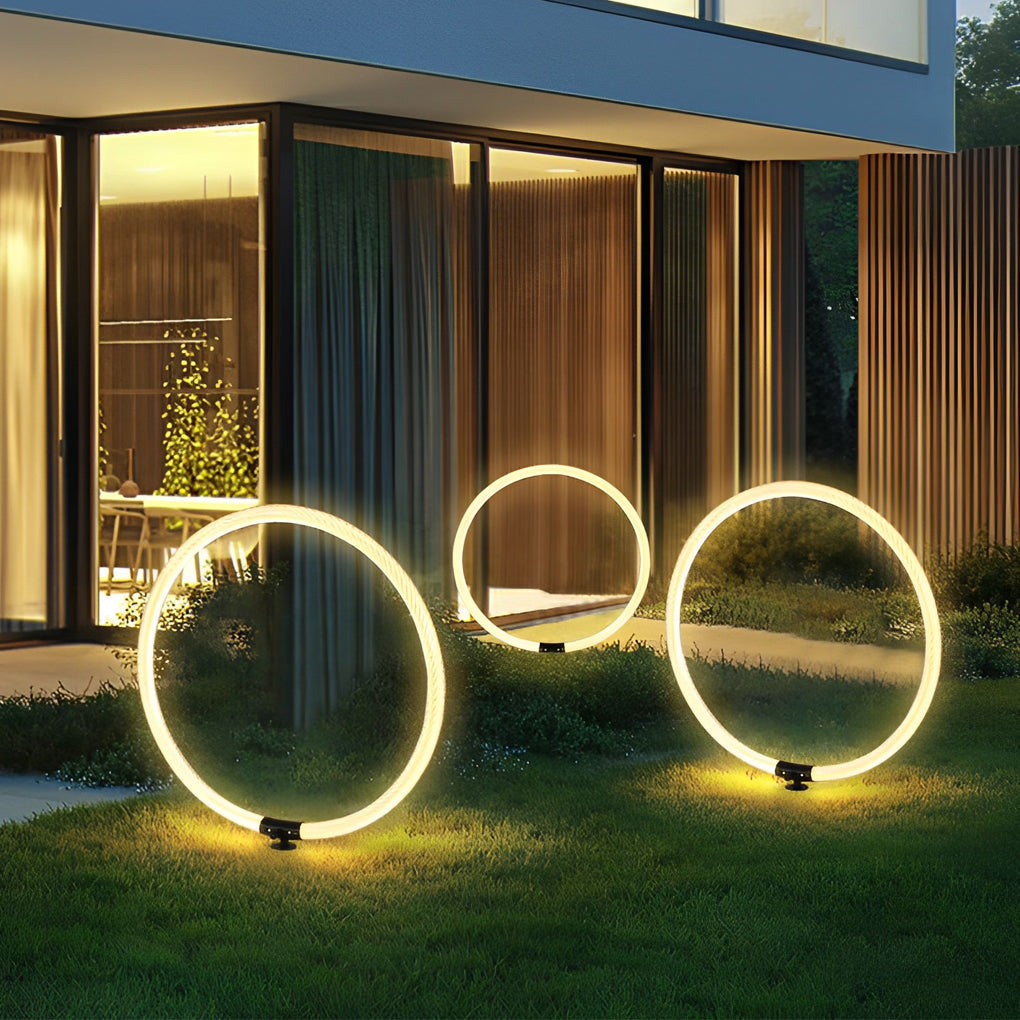 Sleek Ring LED Lawn Lamp Modern Waterproof Solar Landscape Lighting - Lamp Outdoor