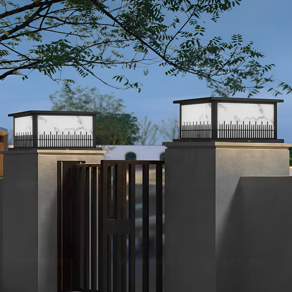 Square Waterproof 3 Step Dimming Black Retro Solar Fence Post Lights - Lamp Outdoor