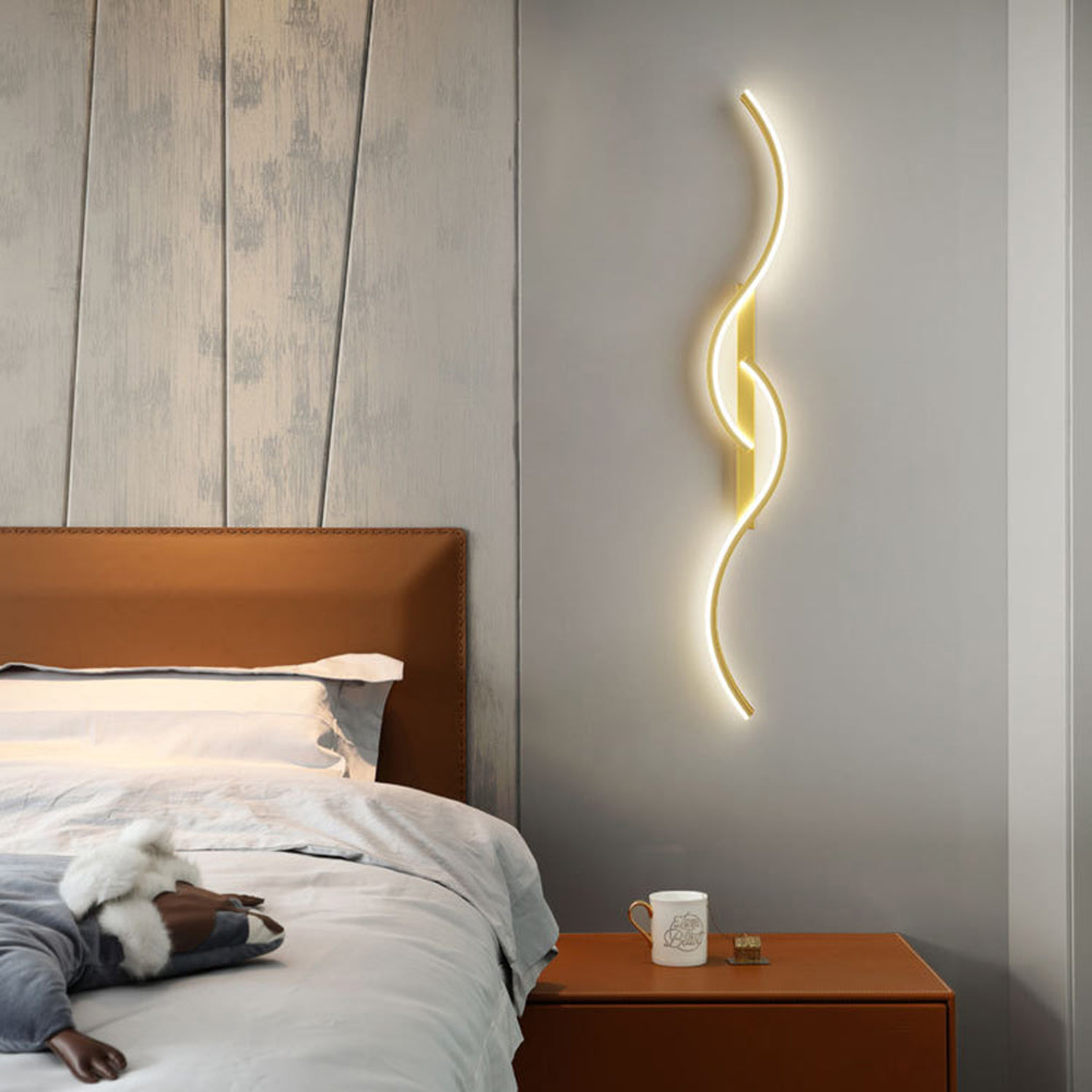 Lumor Modern Linear Wave Bedroom Wall Lamp, Black/Gold - Lamp Outdoor