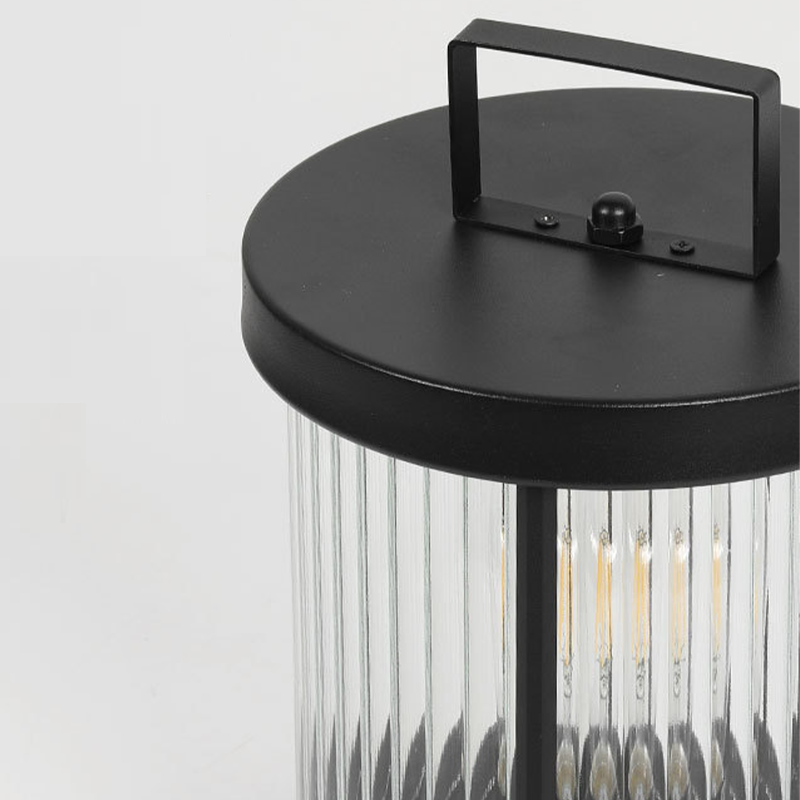 Striped Glass Cylindrical Waterproof Portable Solar Outdoor Lanterns - Lamp Outdoor