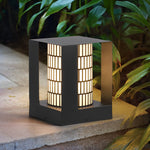 Four-Panel Cylinder Lantern LED Black Waterproof Outdoor Light with Lattice Pattern - Lamp Outdoor