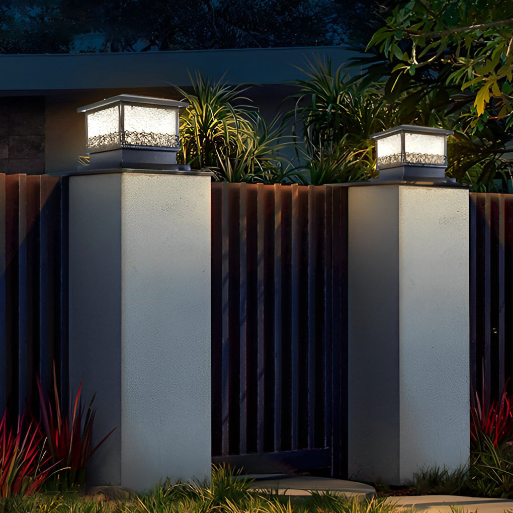 Creative Square Waterproof LED Black Modern Solar Fence Post Lights - Lamp Outdoor