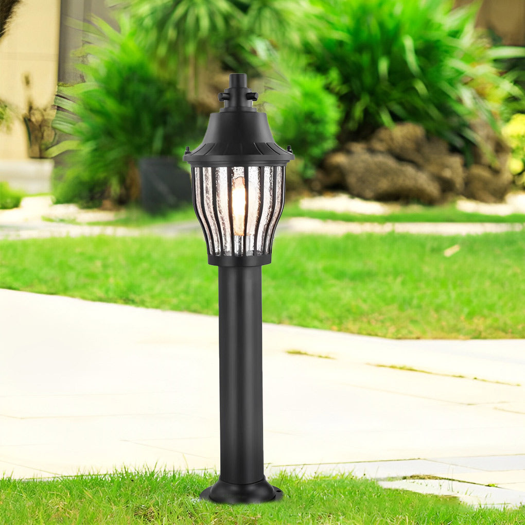 Hardwired Retro Aluminum Pathway Light with Caged Aluminum & PC Lampshade - Lamp Outdoor