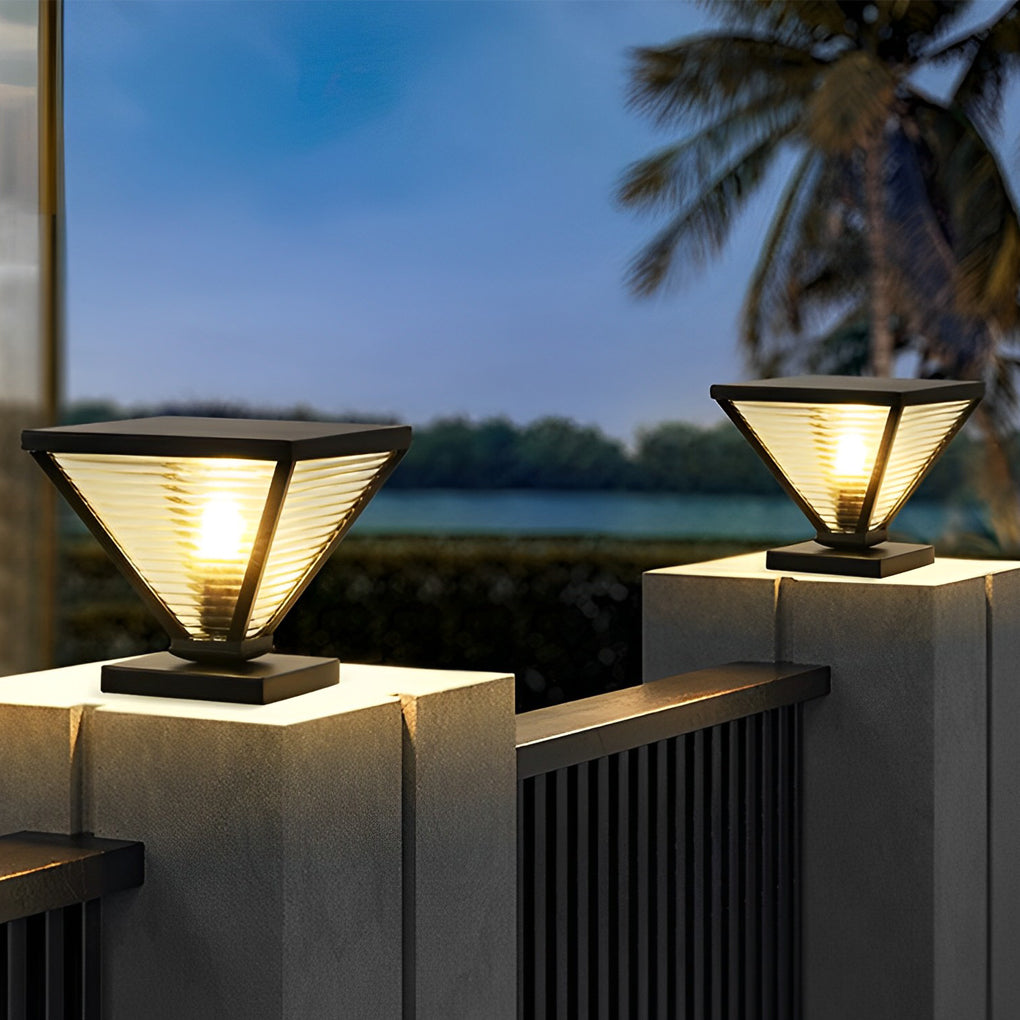 Simple Geometric Shape Waterproof Black Modern Solar Fence Post Lights - Lamp Outdoor