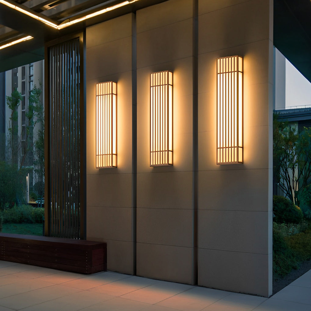 Retro Vertical Stripe Grid LED Waterproof Brown Outdoor Wall Lamp - Lamp Outdoor