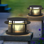 Round Waterproof Led Black Modern Solar Fence Post Lights Pillar Light - Lamp Outdoor