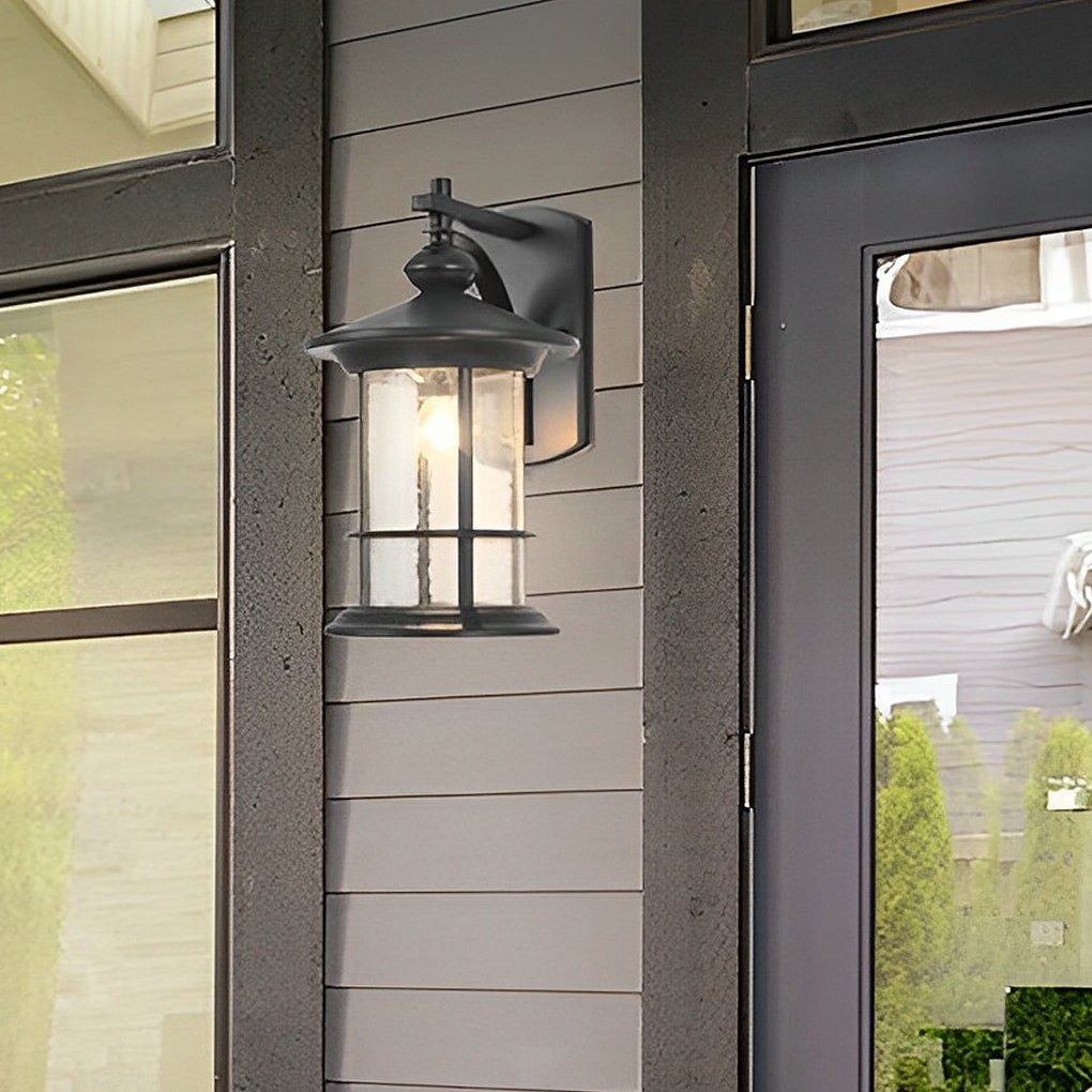 Retro Aluminum Glass LED Waterproof Black American Garden Wall Lamp - Lamp Outdoor