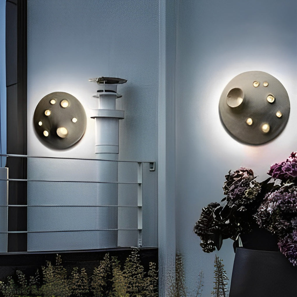 Round Creative Cement Lunar Crater Waterproof LED Outdoor Wall Lamp - Lamp Outdoor