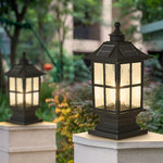 Waterproof Dimming LED Black Modern Solar Post Caps Light with Remote Control - Lamp Outdoor