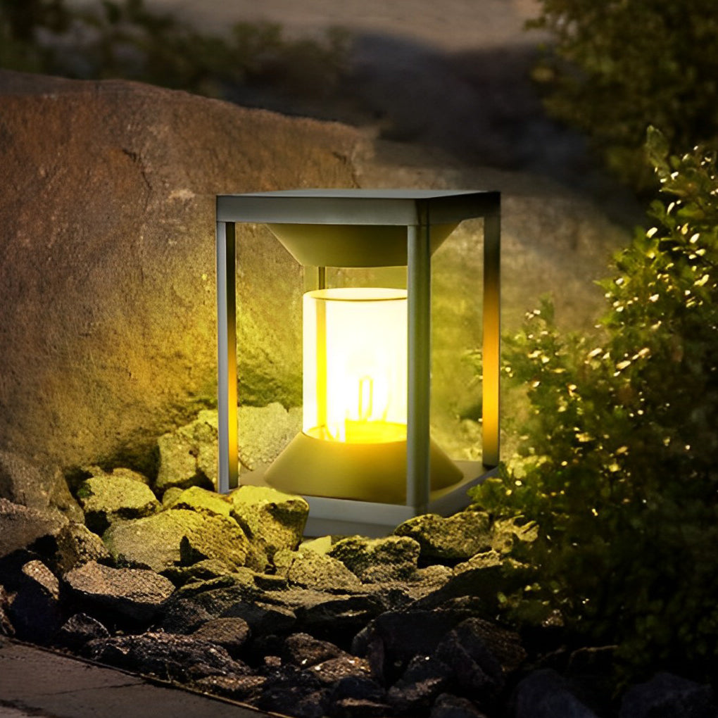 Square Minimalist Waterproof LED Black Modern Solar Fence Post Lights - Lamp Outdoor