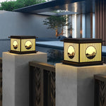 Retro Mountain Scenery LED Waterproof Black Modern Solar Pillar Lamp - Lamp Outdoor