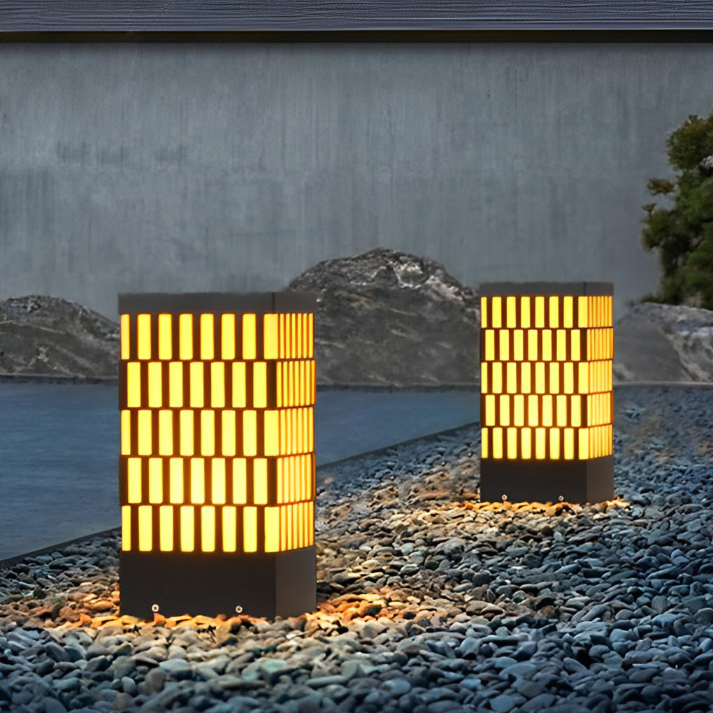 Grid-Designed LED Black Outdoor Lawn Lamp Modern Waterproof Landscape Bollard Lights - Lamp Outdoor
