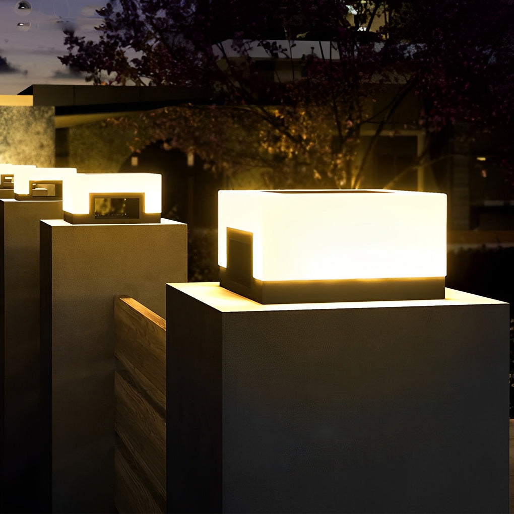 Minimalist Square Waterproof LED Black Modern Solar Post Caps Lights - Lamp Outdoor