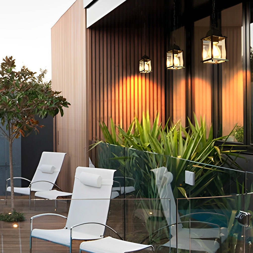 Small Square Waterproof Glass Black Modern Outdoor Pendant Lights - Lamp Outdoor
