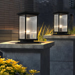 Retro Glass LED Waterproof Matte Black Modern Solar Fence Post Lights - Lamp Outdoor