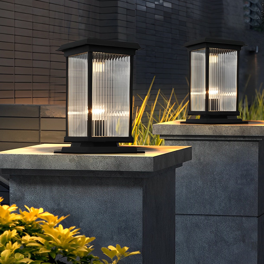 Retro Glass LED Waterproof Matte Black Modern Solar Fence Post Lights - Lamp Outdoor