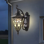 Vintage Flower Pattern Waterproof Black American Style Solar Wall Lamp - Lamp Outdoor