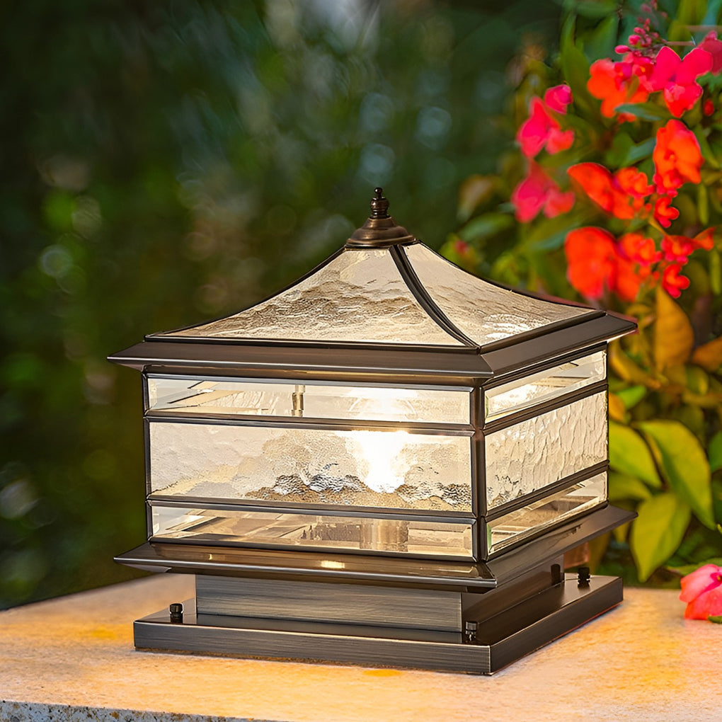 Waterproof Glass Copper Vintage Outdoor Fence Post Lights Pillar Light - Lamp Outdoor