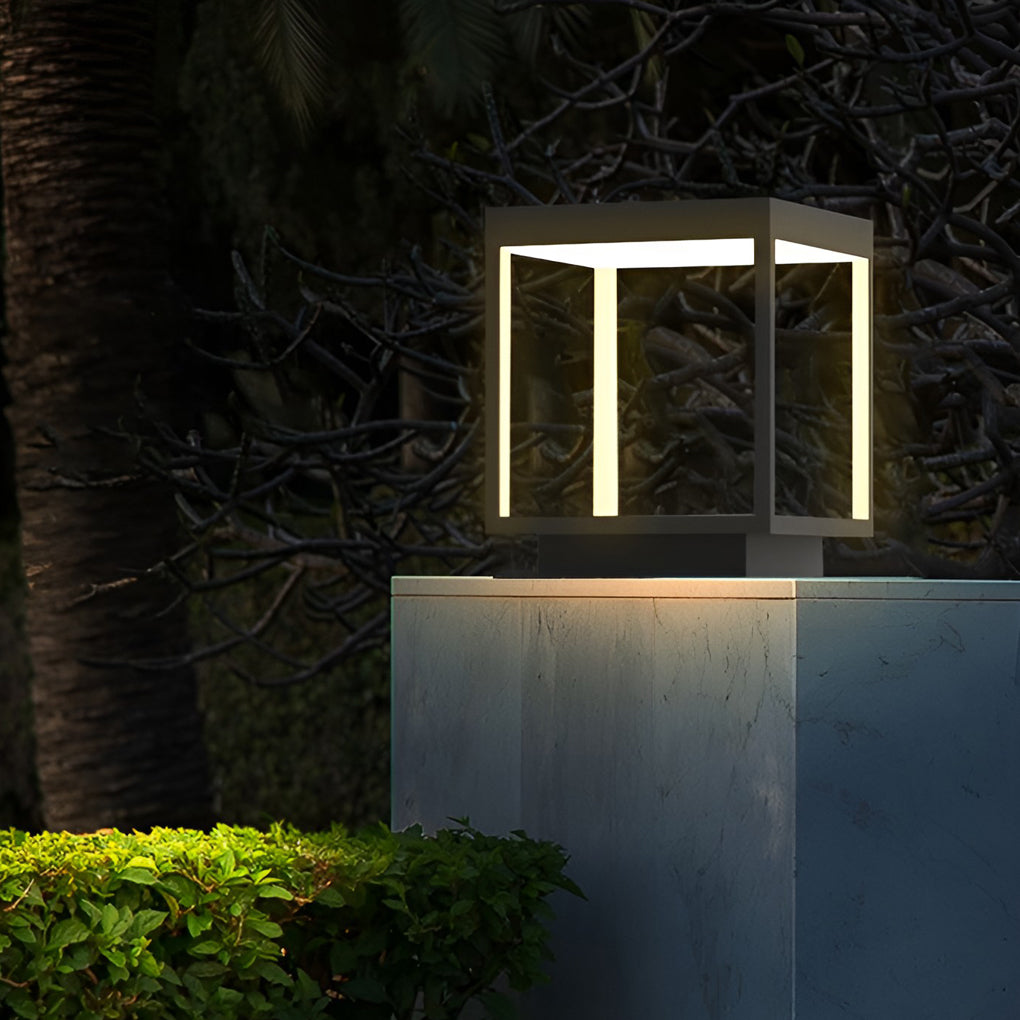 Modern Open Frame Square LED Solar Pier-Mounted Outdoor Post Light - Lamp Outdoor