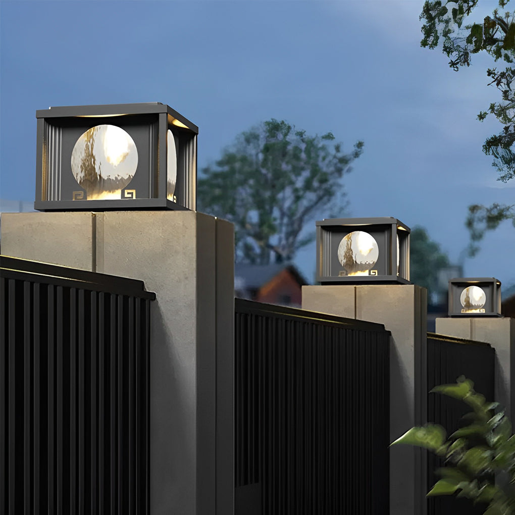 Square Round Waterproof LED Black Solar Lights Outdoor Fence Post Lamp - Lamp Outdoor