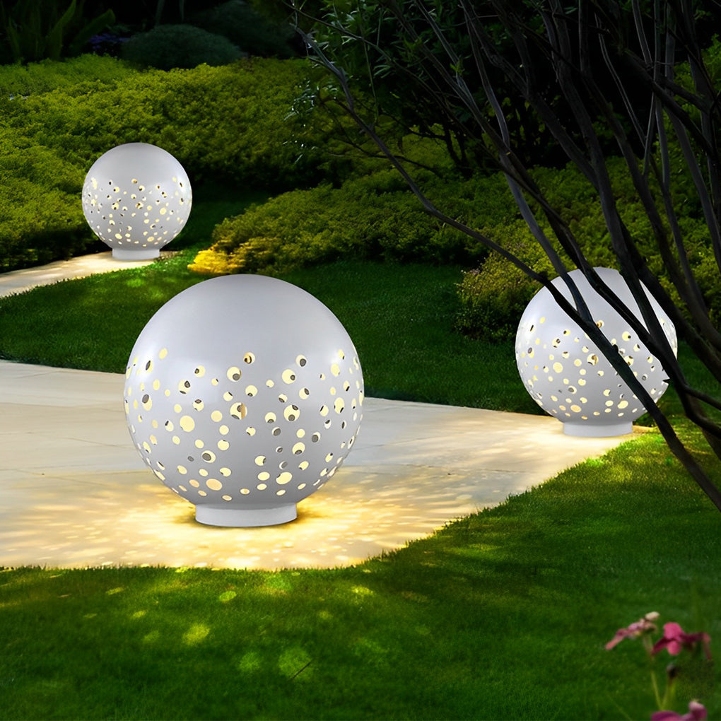 Waterproof Round Metal Hollow White Modern Outdoor Lanterns Lawn Lamp - Lamp Outdoor