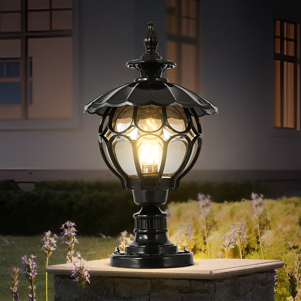 Flower Ball Cognac Glass Waterproof European Style Outdoor Pillar Lamp - Lamp Outdoor