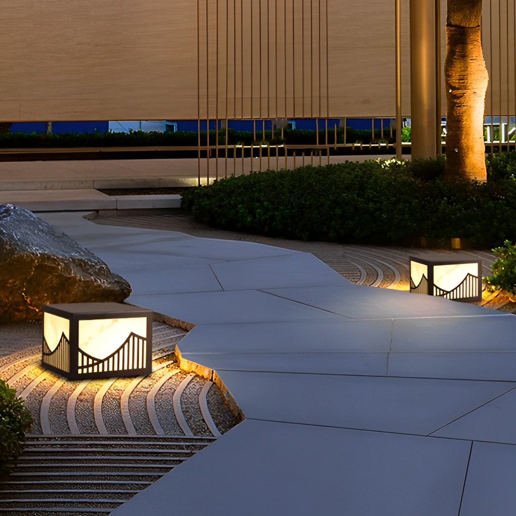 Waterproof LED Mountain Scenery Modern Solar Deck Post Lights Lawn Lights - Lamp Outdoor