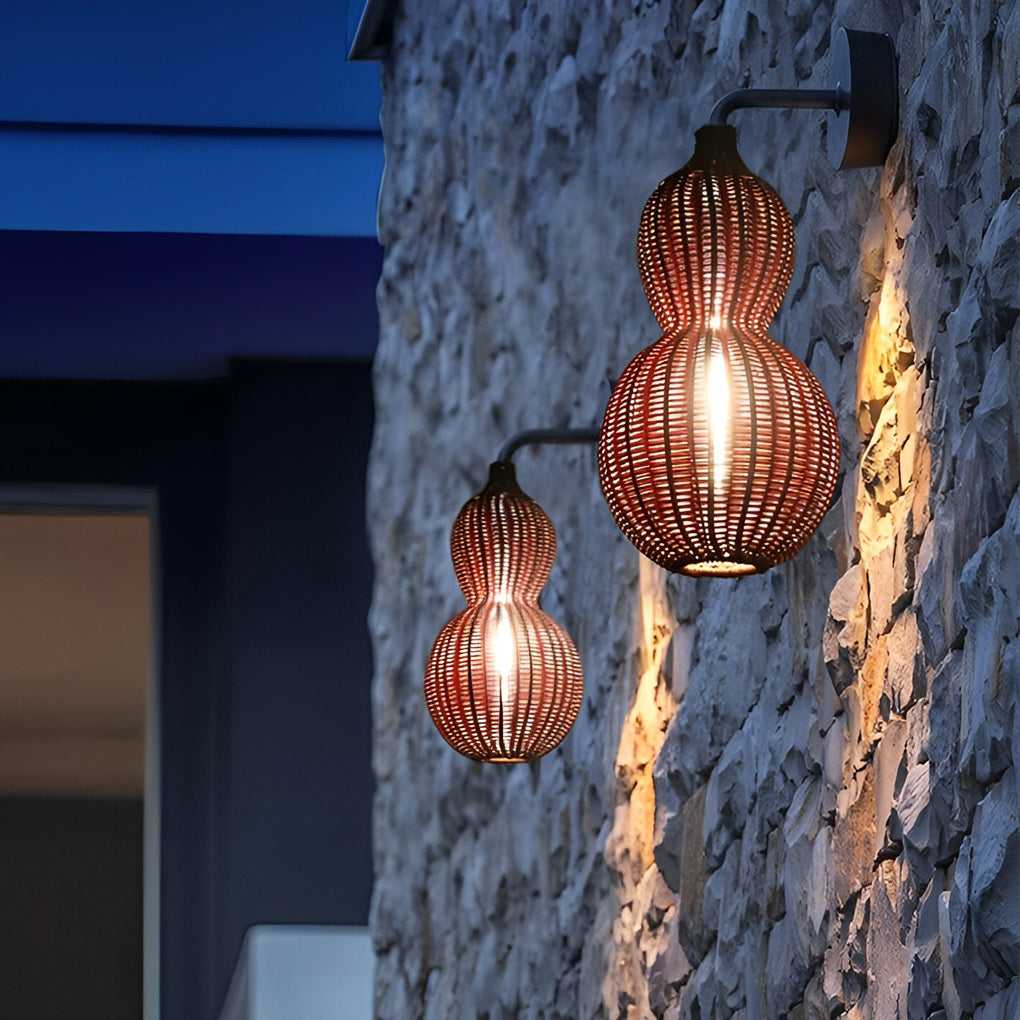 Woven Rattan Gourd Hanging Lamp Outdoor Pendant Light for Patio - Lamp Outdoor