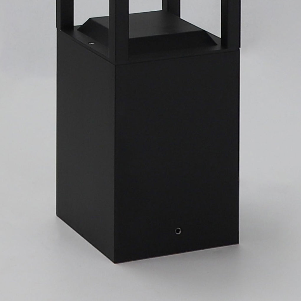 Hollow Rectangular Solar LED Pathway Bollard Lights Black Aluminum Modern Design - Lamp Outdoor