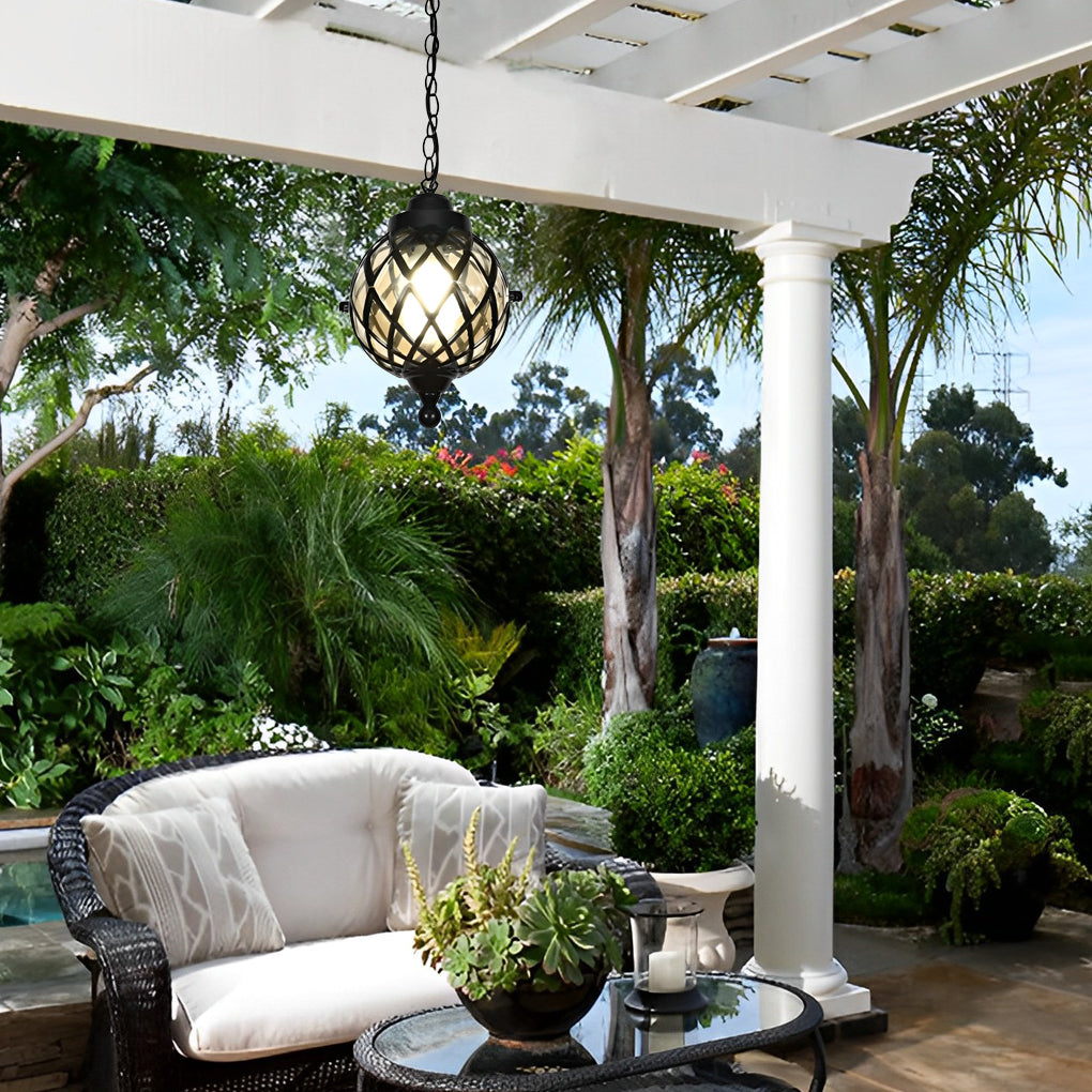 1-Light Tea Glass Globe Outdoor Pendant Lights Outside Haning Lantern Chandelier - Lamp Outdoor