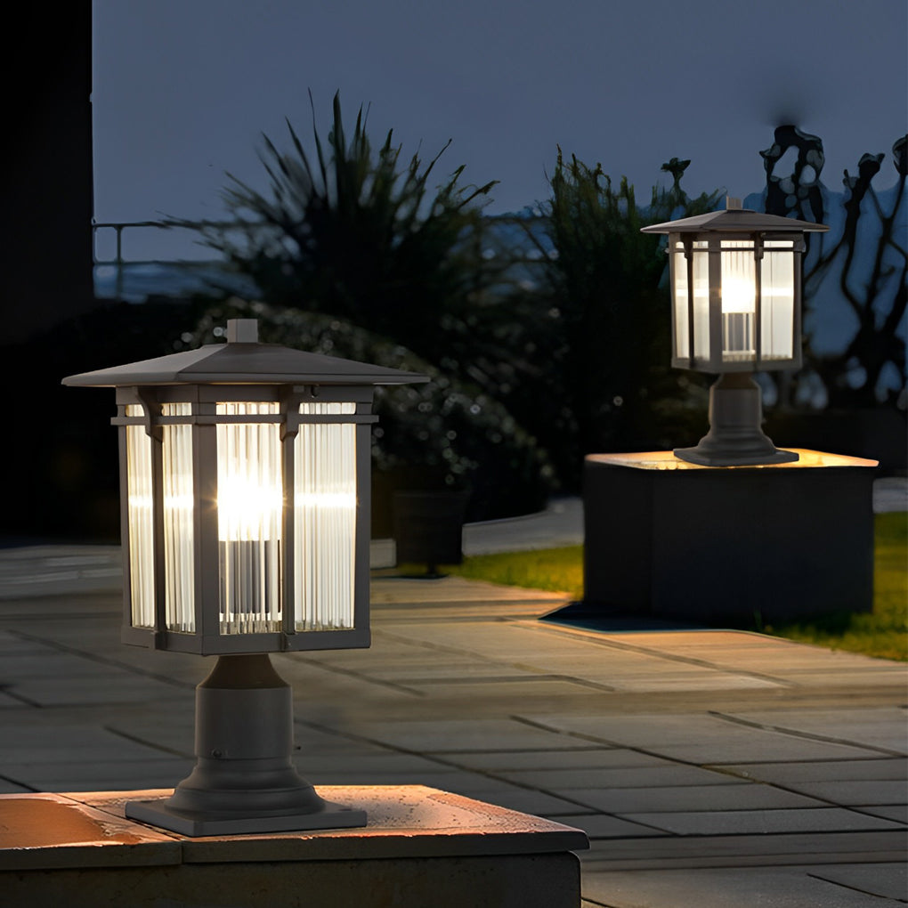 Striped Glass Shade LED Waterproof Black Modern Outdoor Post Lights - Lamp Outdoor