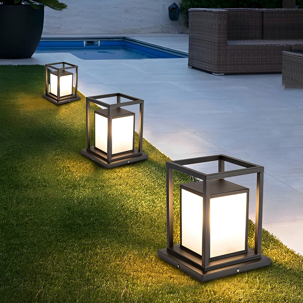 Outdoor Waterproof LED Black Modern Solar Fence Post Lights Pillar Lamp - Lamp Outdoor