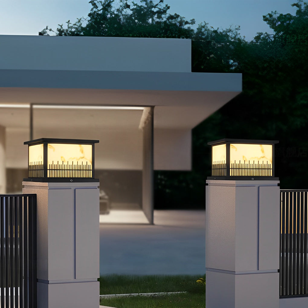 Square Waterproof 3 Step Dimming Black Retro Solar Fence Post Lights - Lamp Outdoor