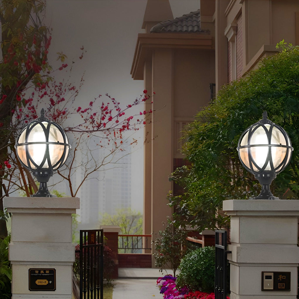 Round Glass E27 Waterproof European Style Outdoor Post Caps Lights - Lamp Outdoor