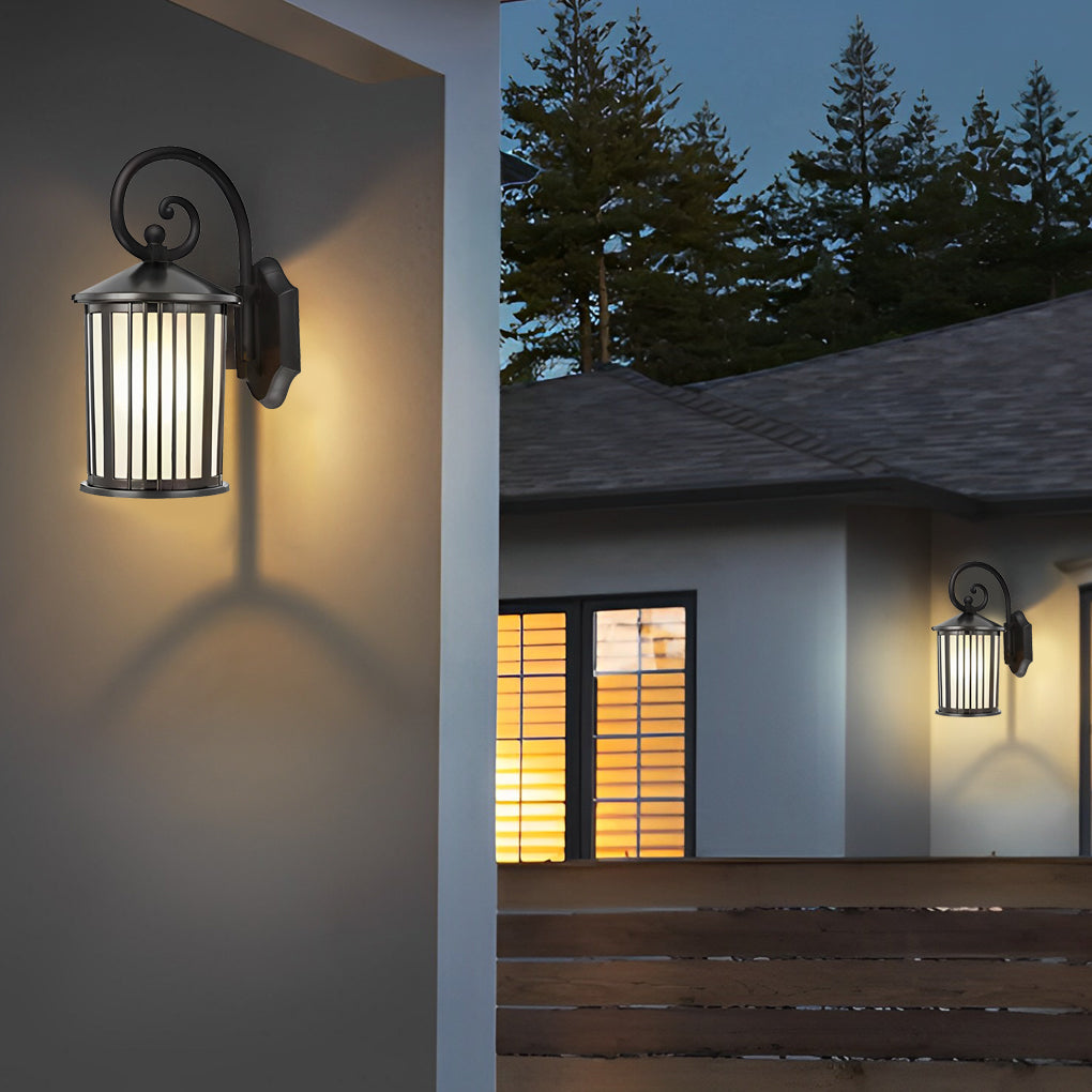 Waterproof Striped Glass Aluminum Black Retro Outdoor Wall Lights - Lamp Outdoor