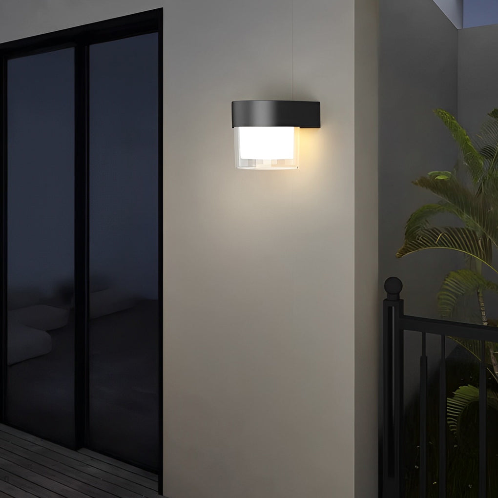Square Round Waterproof LED Black Minimalist Solar Outdoor Wall Lights - Lamp Outdoor