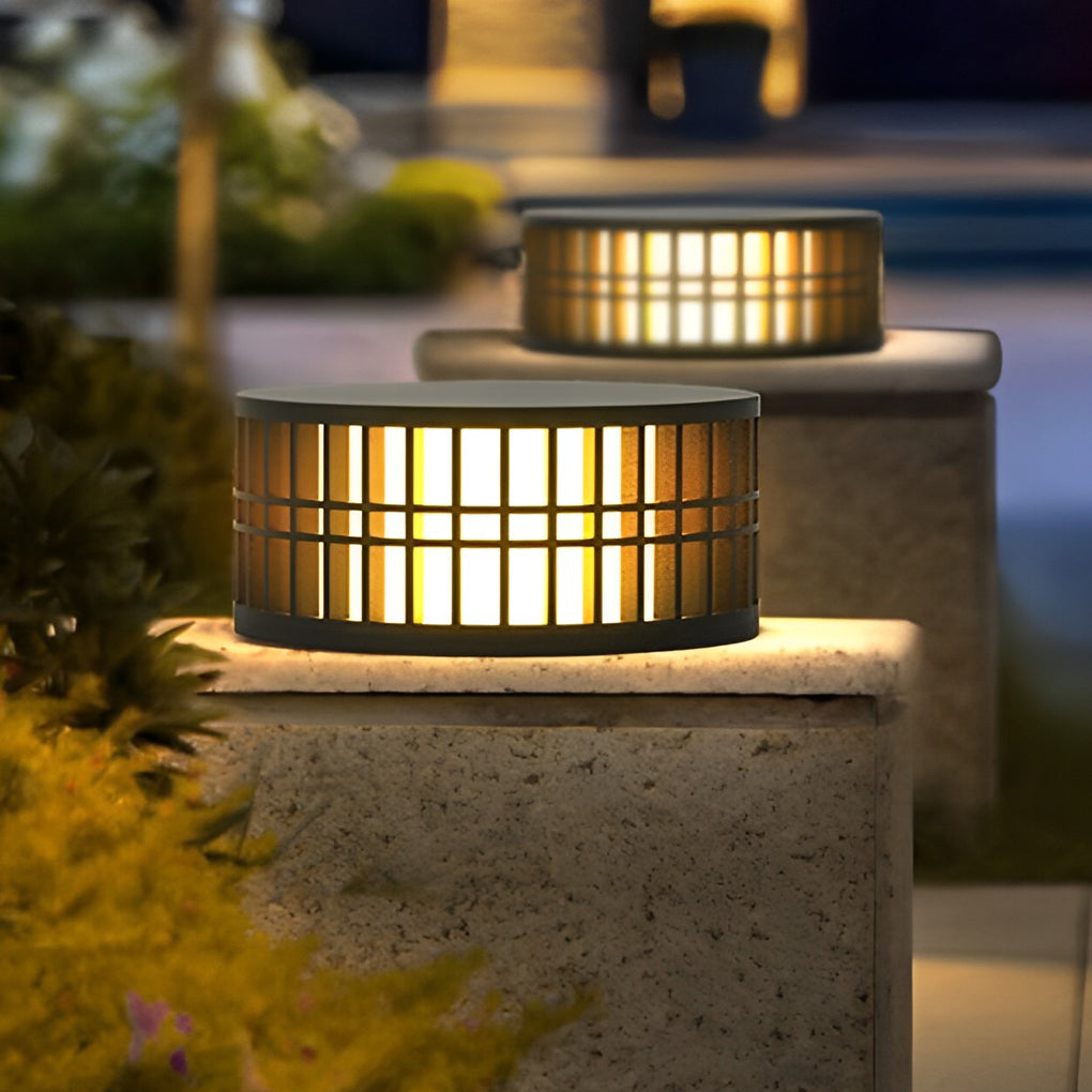 Round Creative Waterproof LED Black Modern Solar Fence Post Lights - Lamp Outdoor