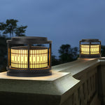 Round Retro Pattern Waterproof LED Black Modern Solar Fence Post Lights - Lamp Outdoor