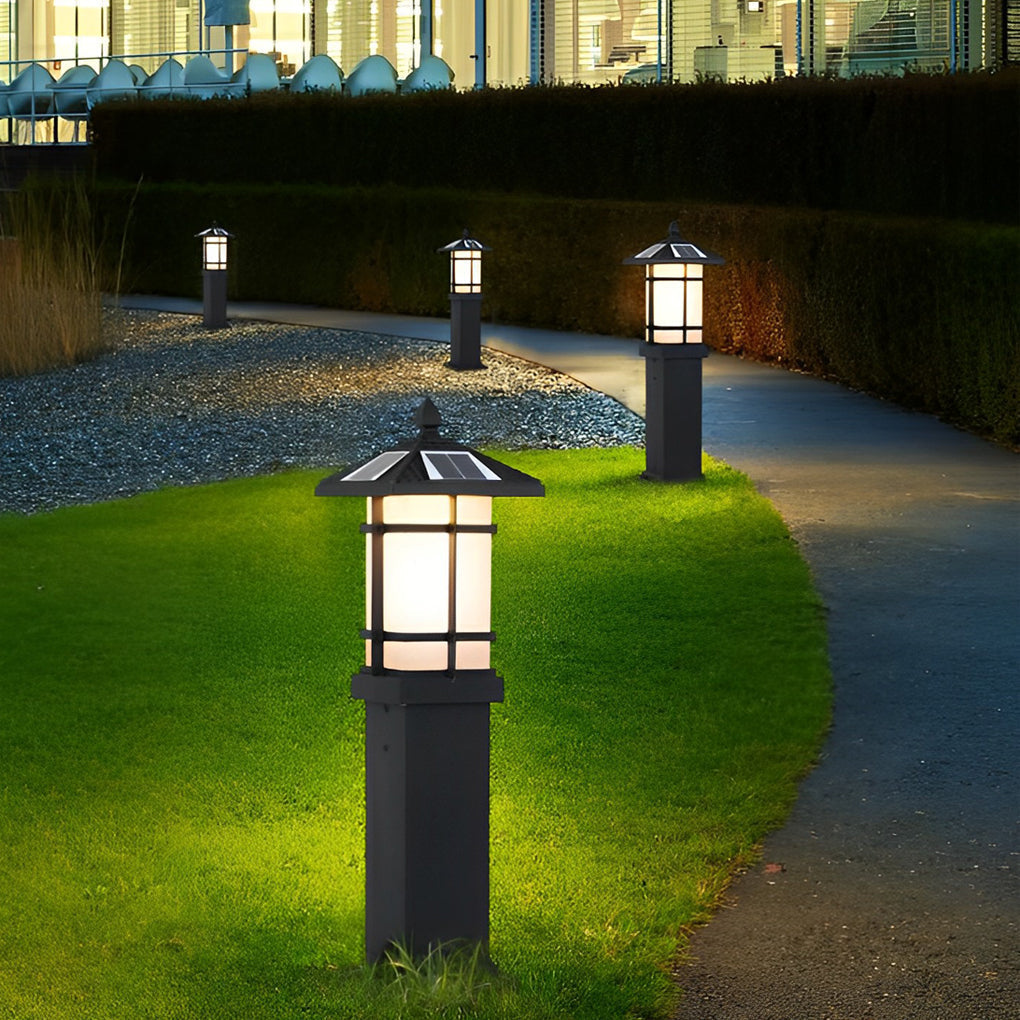 Modern Solar LED Bollard Lights with Ancient Asian Style Top Waterproof Outdoor Light - Lamp Outdoor