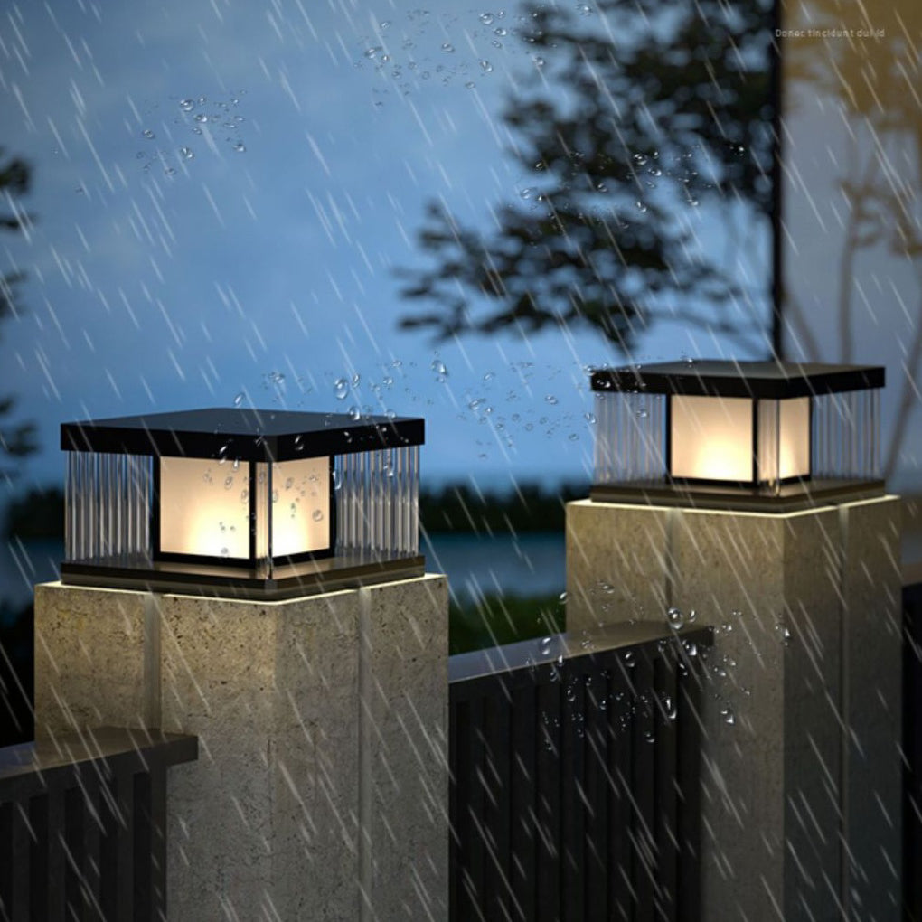 Waterproof IP65 LED Glass Acrylic Black Modern Solar Fence Post Lights - Lamp Outdoor