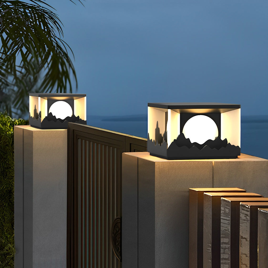 Mountain Scenery Design Waterproof LED Modern Solar Fence Post Lights - Lamp Outdoor